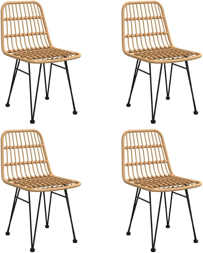 5 Piece Patio Dining Set Poly Rattan Outdoor Furniture Table and 4 Chairs with Tempered Glass Top and Steel Frame Weather Resistant for Backyard Poolside Garden Deck Balcony