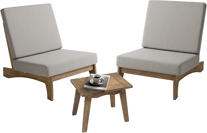 Pia Ricoo 3 Piece Patio Bistro Set with Patio Chairs and Table, Heavy Duty Wood Patio Furniture Set, All-Weather Outdoor Chairs for Balcony, Deck, Poolside, Porch - Light Camel