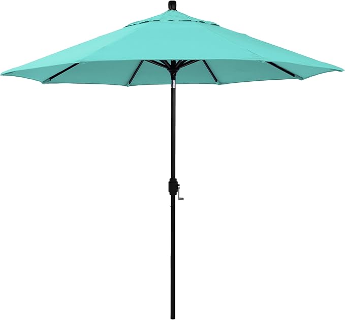 California Umbrella 12-Year-Non-Fading, 9Ft Premium Sunbrella Patio Umbrella, Hand-Crank, Button-Tilt, Black Frame, Aruba Fabric