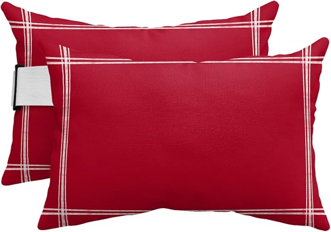 Outdoor Pillows Covers with Inserts Solid Color Red Waterproof Recliner Pillow with Adjustable Strap Throw Pillows for Patio Furniture Pool Lounge Chair, 11x16 inch, 2PCS