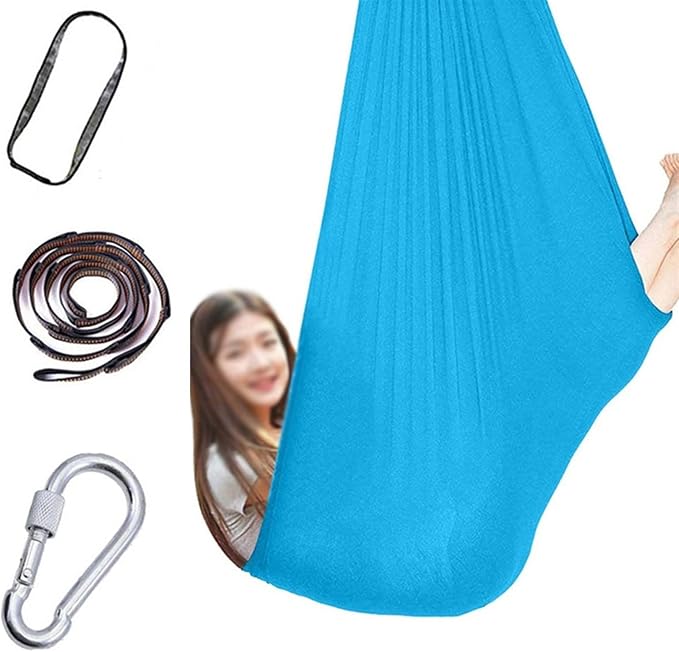Physical Sensory Swing Chair for Bedroom，Breathable Snuggle Hammock Set Indoor Outdoor Kids Toys Play for Autism ADHD Vestibular System Exercise (Color : Lake Blue, Size : 100x280cm/39x110in)