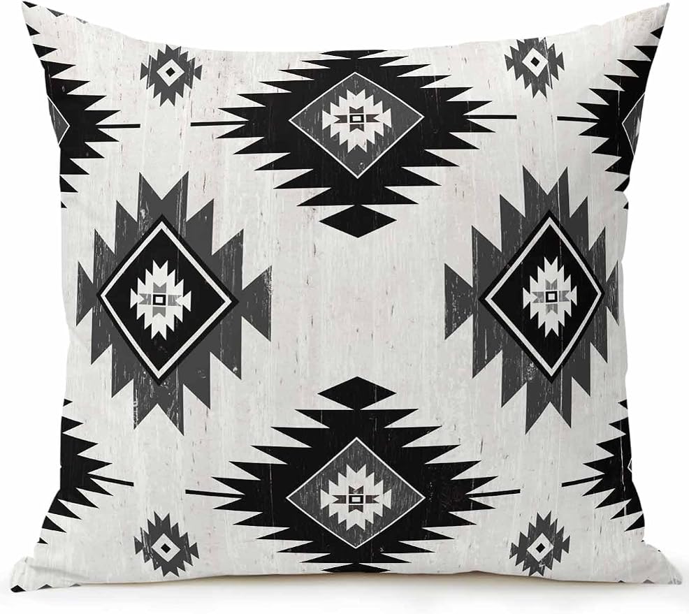 Waterproof Outdoor Pillow 1 Pack Gray Boho Aztec Decorative Throw Pillows Cover & Insert 16x16 Inch Pillowcase Southwest Tribal Style Square Pillows for Couch Sofa Bed Patio Furniture Indoor Outdoor