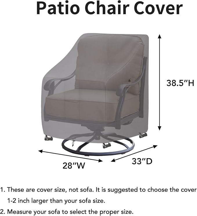 Easy-Going Waterproof Outdoor Swivel Chair Cover UV Resistant Patio Chair Cover Weatherproof Lawn Outdoor Furniture Cover with Tape Sealed Seam (2 Pack-28Wx33Dx38.5H inch, Grey)