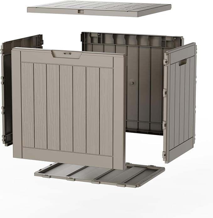 PatioZen 36 Gallon Deck Box,Waterproof Resin Outdoor Storage Boxes, Outside Storage Lockable Container for Garden Tools,Indooor Cushions,Accessories (Grey)