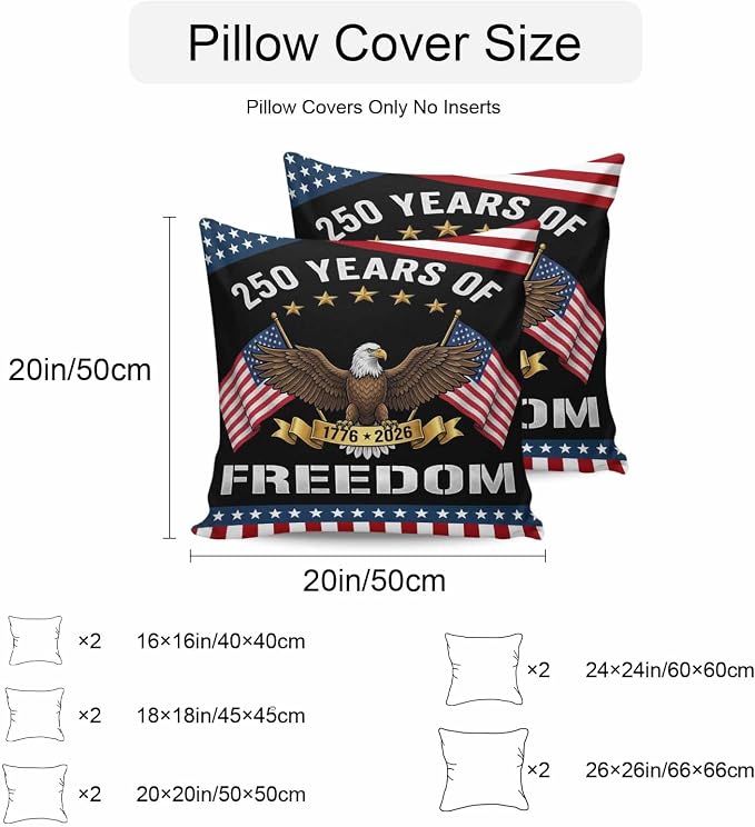 250 Years Anniversary Outdoor Pillow Covers 24x24 Inch Throw Pillow Covers Set of 2 Waterproof Decorative Pillow Cases American Flag Eagle Independence Day Cushion Covers for Patio Furniture Garden