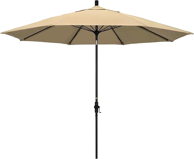 California Umbrella 11Ft Fiberglass Rib Patio Umbrella, Hand-Crank, Tilt-Collar, Black Frame, Solution Dyed Beige Fabric