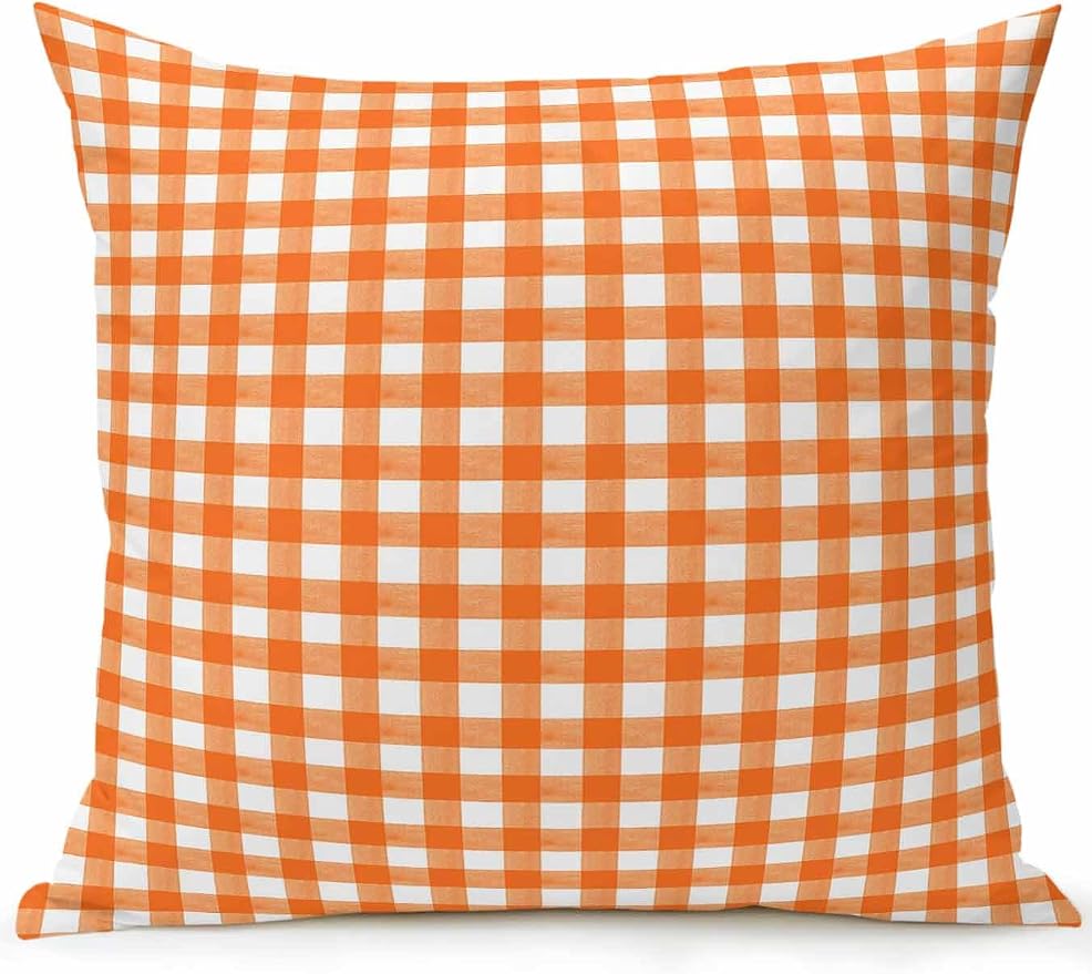 Outdoor Waterproof Throw Pillows Orange Buffalo Plaid Patio Pillows,Decorative Pillow Covers with Insert,Pillow Cushion Case for Garden Couch Sofa Classic Gingham Check Watercolor