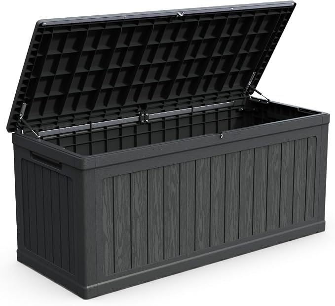 260 Gallon Large Outdoor Storage XXL Deck Box,Waterproof Resin Lockable Patio Furniture & Garden Tools Organizer,Heavy Duty for Sports/Pools Equipment,Extra Table Bench Seat for Yard Patio Black