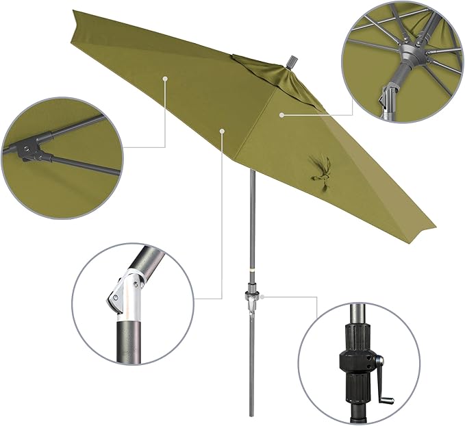California Umbrella 9' Rd. Crank Lift, Collar Tilt, Aluminum Pole, Fiberglass Rib Patio Umbrella, Hammertone Grey Finish, Sunbrella Macaw