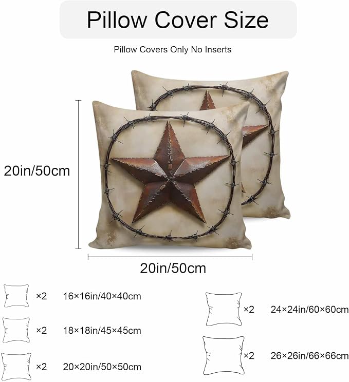 Country Star Retro Waterproof Outdoor Pillow Covers Set of 2 Home Decor, Farmhouse Western Aesthetic Art Pillowcase Patio Pillow Covers for Couch Bench Furniture Garden 18x18in
