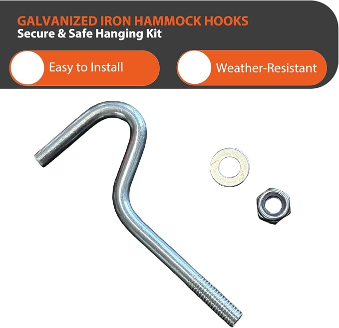 Hammock Hooks Replacement for Double Hammock with Stand - Galvanized Steel Diameter 0.3 Inch x 4.25 Inch,450 Lbs Max (2 Pack)