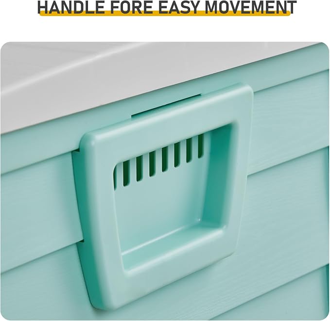 75 Gallon Large Outdoor Storage Box, Indoor and Outside Deck Box with Lockable Design Lids, Waterproof Resin Storage Containers Bin for Garden Garage Patio Poolside Toy Storage White & Green