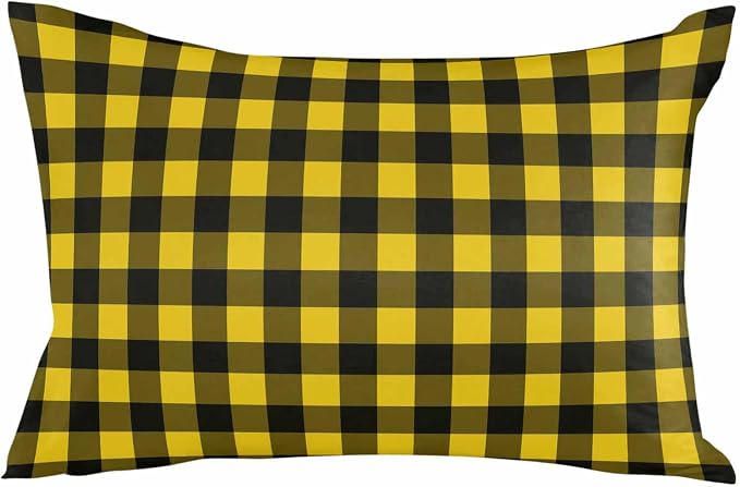 Outdoor Waterproof Throw Pillow Covers Set of 2 Yellow Buffalo Plaid Lumbar Pillowcases 20x12 Inches Pastoral Black Checked Decorative Pillows Cushion Case Patio Pillows for Couch Bed Chair Garden