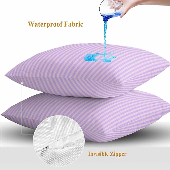 Throw Pillow Covers 24x24 Inch Set of 2, Purple Waterproof Outdoor Cushion Covers, Geometric Vertical Striped Solid Rainbow Decorative Pillowcases for Couch, Sofa, Bed, Garden, Patio