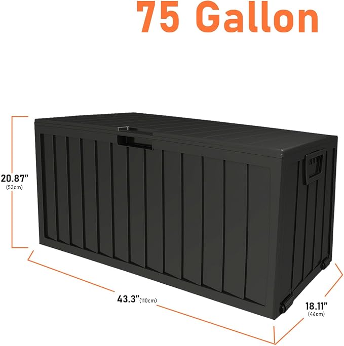 75 Gallon Large Deck Box,Deck Box Outdoor Storage Boxes (BLACK)