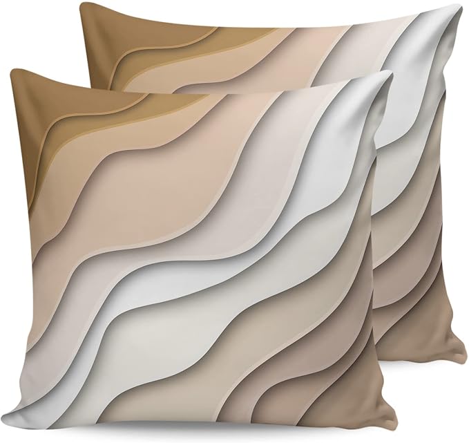 Ombre Abstract Geometry Gradient Geige and Grayish White Outdoor Waterproof Throw Pillow Covers 26 x 26 Inch Set of 2, Decorative Square Cushion Cases for Patio Furniture Couch Porch Garden