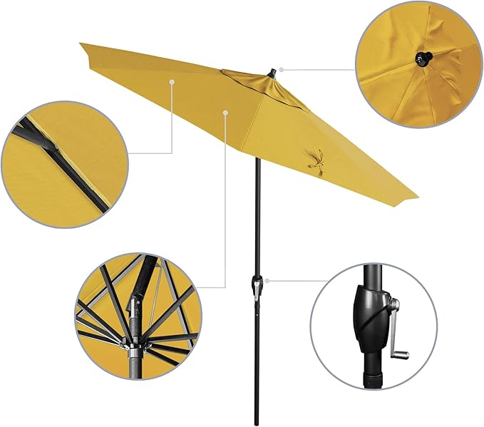 California Umbrella 7.5' Rd Aluminum Patio Umbrella, Crank Lift, Auto Tilt, Black Finish, Lemon