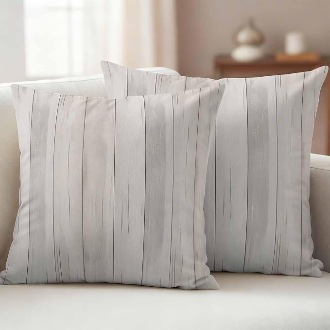 Beige Outdoor Pillow Covers 16x16 Inch Throw Pillow Covers Set of 2 Waterproof Decorative Pillow Cases Farmhouse Simple Abstract Striped Wooden Grain Cushion Covers for Patio Furniture Garden Couch