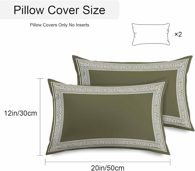 Olive Green Greek Key Waterproof Outdoor Pillow Covers Set of 2 Home Decor, Geometric Greece Ancient Farmhouse Geo Pillowcase Patio Pillow Covers for Couch Bench Furniture Garden 20x12in