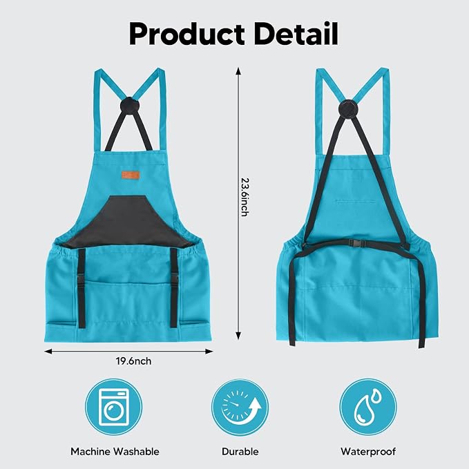 Gardening Apron with Bottom Quick Release Kangaroo Pocket for Women, Men | Heavy Duty Garden Harvest Apron with Cross-Back Straps & Tool Pockets for Vegetables Fruit, Yard & Farm Picking, Garden Gifts