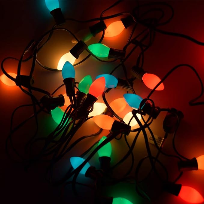 C7 Multicolor Christmas Lights Outdoor, 25Ft Incandescent Christmas Outdoor String Lights with 27 Multicolor Ceramic Bulbs Vintage Christmas Lights for Roofline Patio Xmas Tree Party Garden Decoration