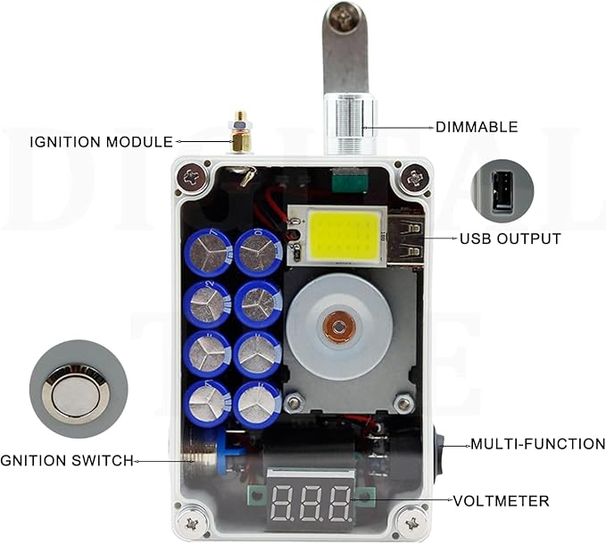 Hand Generator, Portable Lighting Ignition Usb Charging, Camping Equipment Outdoor Accessories Emergency Tool Hand for 2 Minutes, Can Ignite 40-50 Times