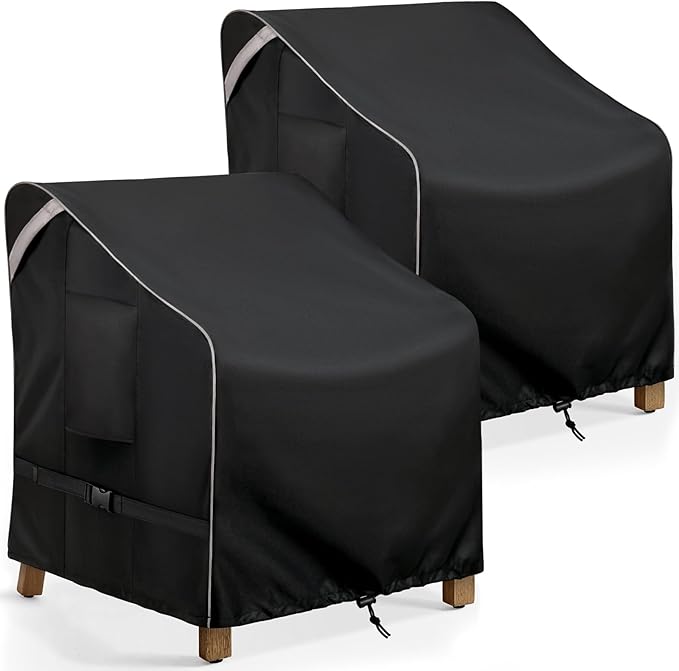 COSFLY Outdoor Patio Chair Covers Waterproof, Heavy-Duty UV-Resistant Furniture Covers, Adjustable Fit with Buckle Straps, Fits Chairs up to 31.5" W x 33.5" D x 36" H (2-Pack, Black)