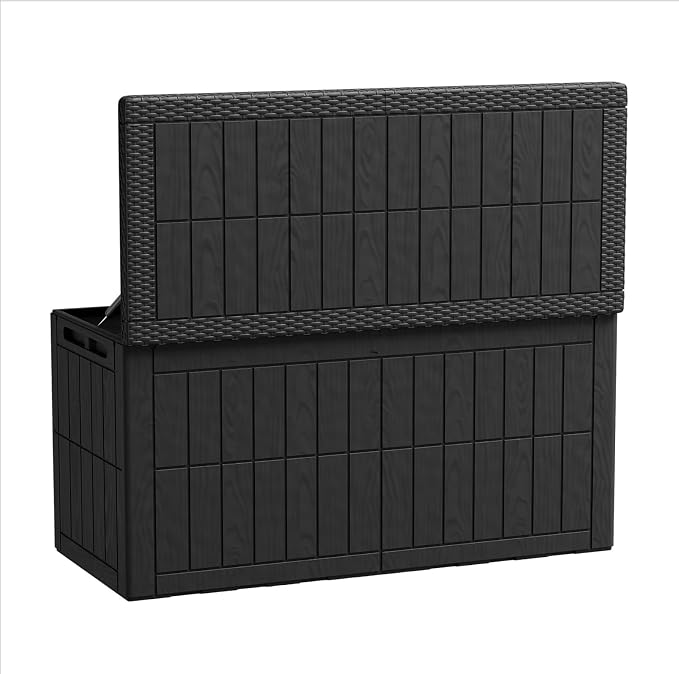 Outdoor Storage Box Water Proof Resin Deck Box Lockable Storage Bin for Cushion Patio Furniture Black