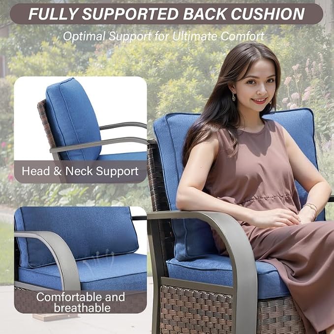 Belord Wicker Patio Chairs Set of 2-300LBS Weight Capacity Oversize Outdoor Patio Chairs with High Backrest Metal Curved Armrest, All Weather PE Rattan Outdoor Seating for Porch Deck Backyard