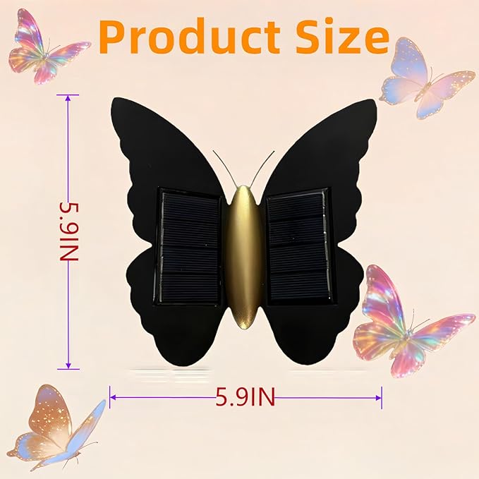 Butterfly Wall lihgts Decorations Solar Fence Lights Outdoor Solar Deck Light Waterproof LED Solar Powered Step Light Garden Butterfly Decorative Lighting for Front Door Yard Patio (White Light)