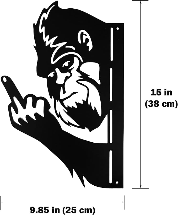 15 IN Sasquatch Peek Flip Off Metal Sign Bigfoot Yard Decor | Funny Big Foot Cutout Plaque Sculpture Silhouette Tree Fence Garden Patio House Wall Porch 15x10 IN Middle Finger