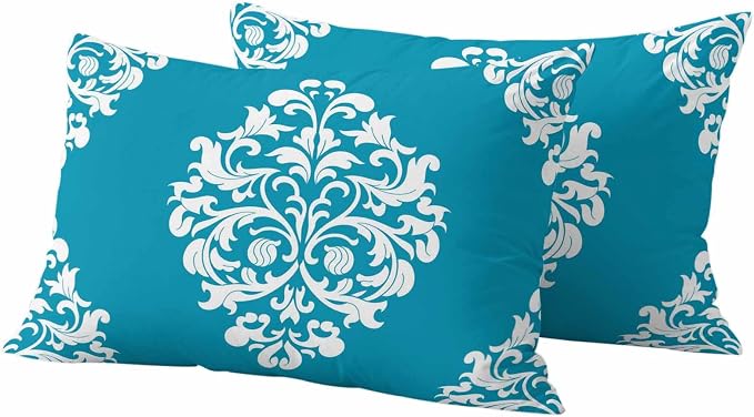 Outdoor Waterproof Pillow Covers for Patio Vintage Floral Teal Decorative Throw Pillow Cover Rustic Pillowcases Set of 2 Cushion Case for Sofa Couch Chair 12x20 Inch