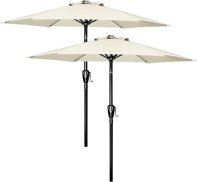 YSSOA 2 Pack 7.5' Patio Umbrella Outdoor Table Market Yard Umbrella with 6 Sturdy Ribs, Beige