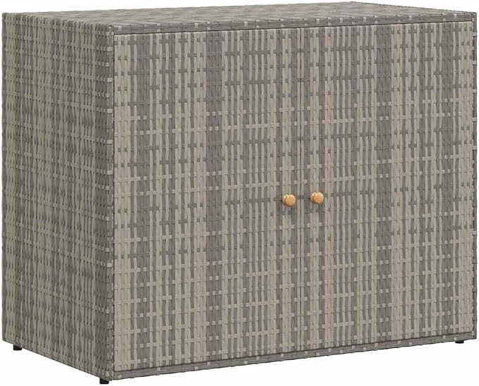 Outdoor Garden Storage Cabinet, Poly Rattan Tool Organizer Box with 2 Doors, Weather Resistant Backyard Storage Chest for Patio, Deck, and Balcony, Grey