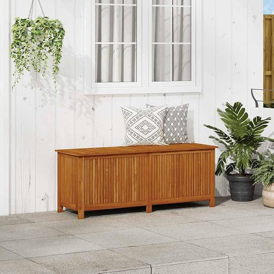 Outdoor Storage Box Bench 59.1x19.7x22.8 Inches Solid Acacia Wood with Water-Resistant Bag, Gas Lift Lid, Multi-Functional Patio Furniture for Cushions, Toys, Gardening Tools, Indoor Outdoor Use