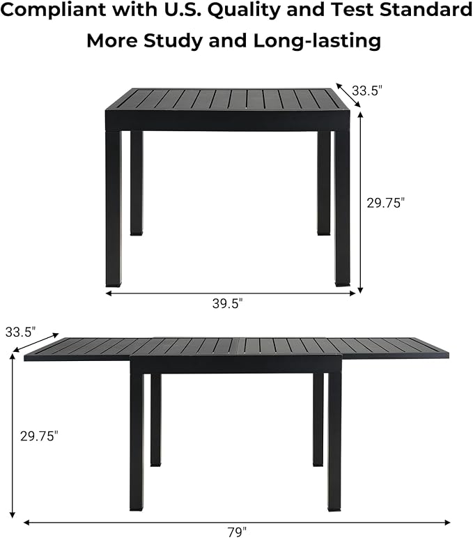 Grand patio 5-Piece Outdoor Dining Set for 4 with 1 Rectangle Expandable Table for 4-6 Person, Metal Woven Wicker Swivel Patio Chairs with Thickened Cushions for Yard, Poolside (Black)