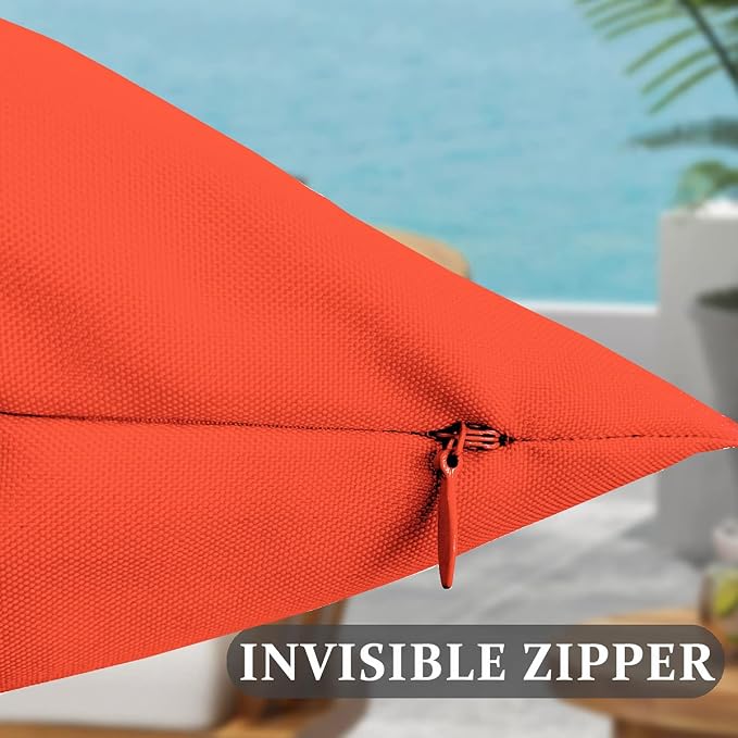 Pack of 4 Summer Outdoor Throw Pillow Covers, Orange Waterproof Decorative Square Cushion Covers Water Resistant Pillowcase Shell for Patio Couch, Tent, Swimming Pool,18"x 18"