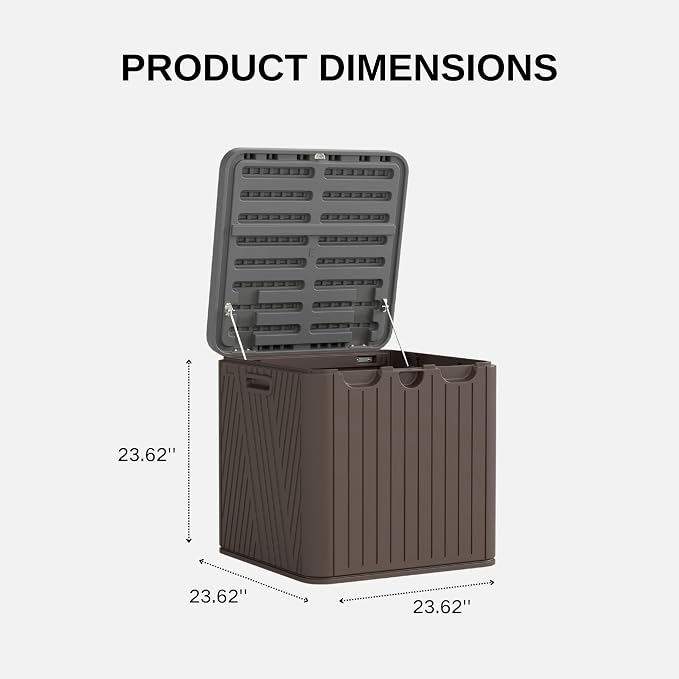 60 Gallon Outdoor Storage Box, Waterproof Patio Deck Box with Lockable Lid, Heavy-Duty HDPE Bench for Garden Tools, Cushions (Brown)