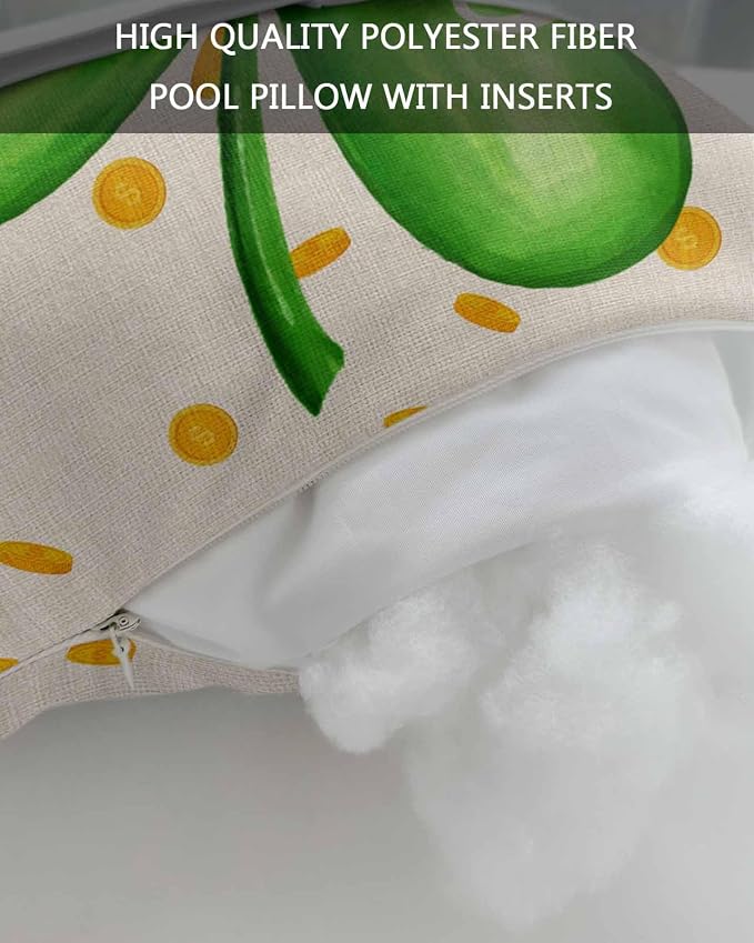 Chaise Lounge Head Resting Pillows,St. Patrick's Day Lucky Green Clovers Leaves Outdoor Chaise Pillows,Waterproof Patio Furniture Pillows with Insert and Adjustable Elastic Strap for Beach Chair