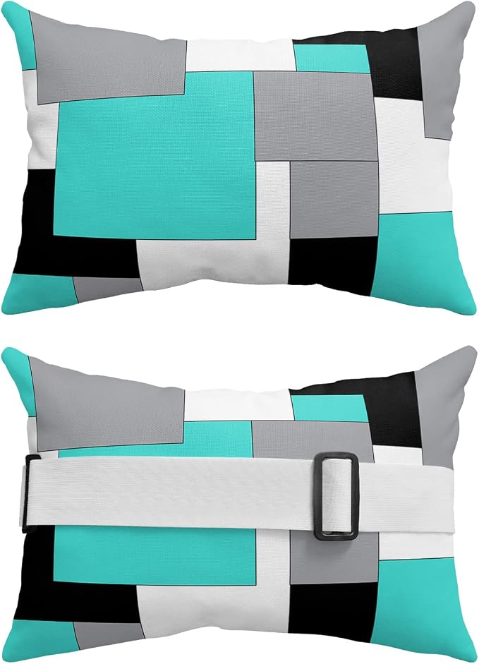 Outdoor Pillows Covers with Inserts Abstract Art Patchwork Black Kallaite and Grey Waterproof Pillow with Adjustable Strap Throw Pillows for Patio Furniture Recliner Lounge Chair, 11x16 inch, 1PCS