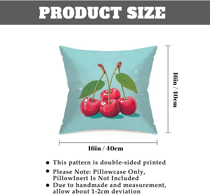 16x16 Inch Outdoor Pillow Covers Set of 2 Waterproof Throw Pillow Covers Decorative Couch Cushion Covers Cherry Cute Square Pillowcases Protectors for Patio Garden Sofa