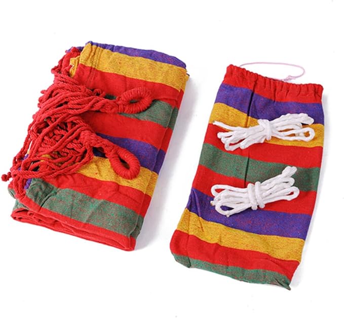 Abaodam Double Thickened Canvas Outdoor Hammock Swing Sleeping Bed with Two Bind Ropes and Carry Bag Heavy Duty Red Double Person Portable Hanging Sleeping Bed for Camping Travel
