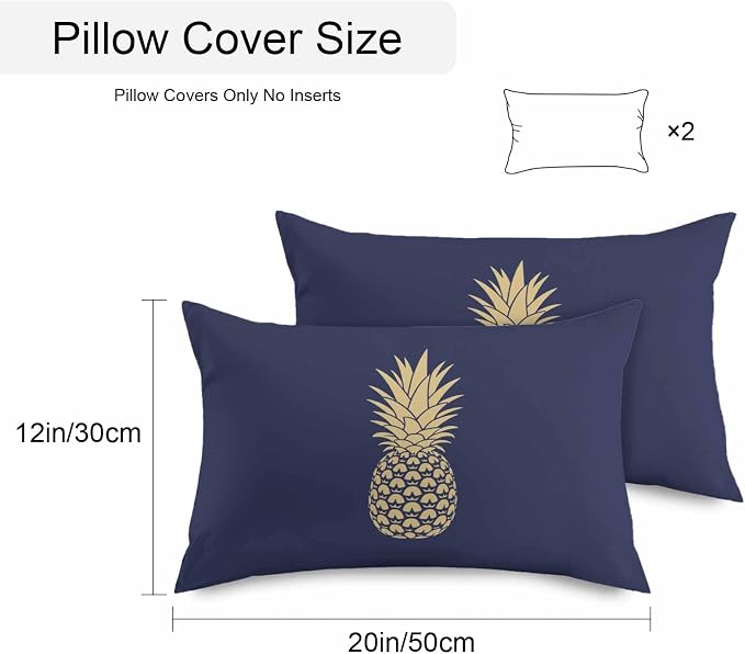 Yellow Pineapple Outdoor Waterproof Pillow Covers, Summer Fruits Navy Blue Decorative Rectangle Throw Pillowcase Sofa Cushion Sham for Patio/Couch/Chair, 20"x12" 2 Pack