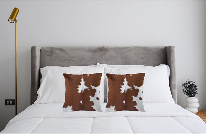 Swono Cowhide Decorative Throw Pillow Case 18" X 18", Farm Cattle Cow Cowhide Fur Standard Pillow Covers, Brown White Set of 2 Throw Pillowcase Cushion Covers for Couch Chair Bedroom Sofa Car Seats