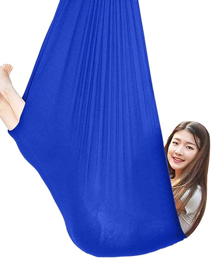 360° Rotating Elastic Aerial Yoga Hammock Outdoor Indoor Swings Aerial Yoga Sensory Therapy Cuddle Swing Soft Elastic Parcel Steady Seat Swing (Color : Sky Blue, Size : 150x280cm)