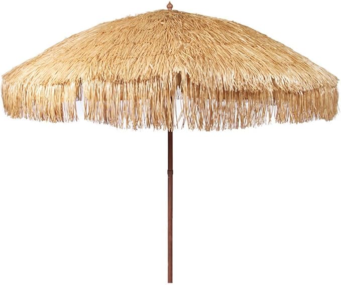 Artist Unknown 8' Wide Hawaiian Tiki Beach Umbrella with Fiberglass Rib & Aluminum Pole, Natural, Adult