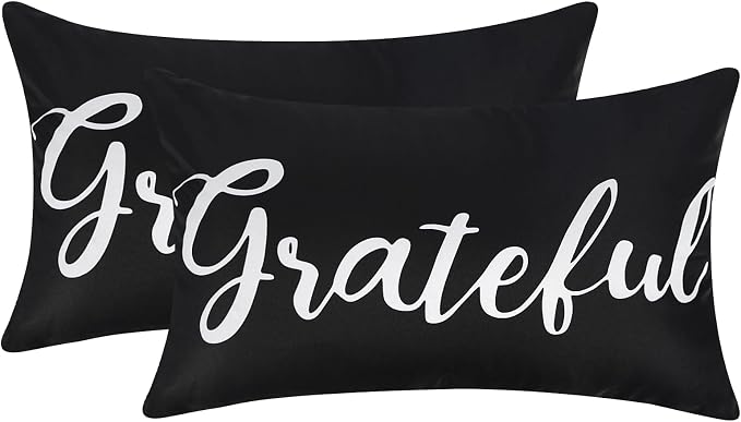 Adabana Outdoor Waterproof Grateful Pillow Covers Set of 2 12x20 Inch | Home Decorative Outdoor Pillows Cover for Patio Garden Porch Farmhouse