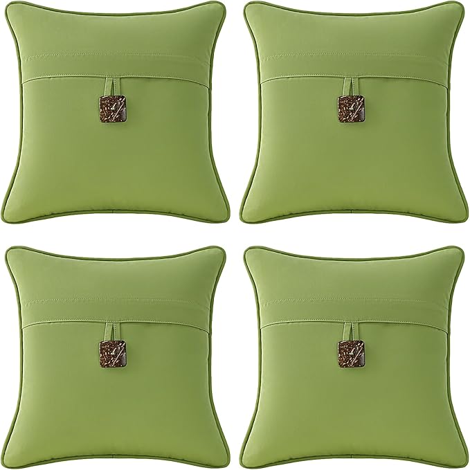 Outdoor Sunbrella Decorative Pillows with Coconut Button Pack of 4, 18" x 18" Outdoor Pillow Set for Couch Bed Throw Patio Sofa, Canvas Ginkgo