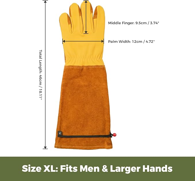 Aegend Long Gardening Gloves for Men, Reinforced Fingertips Cowhide Leather, Elbow-Length Gauntlet Cuff, Breathable & Durable for Yard Work Fit for Large Hands (Gold Yellow, XL)