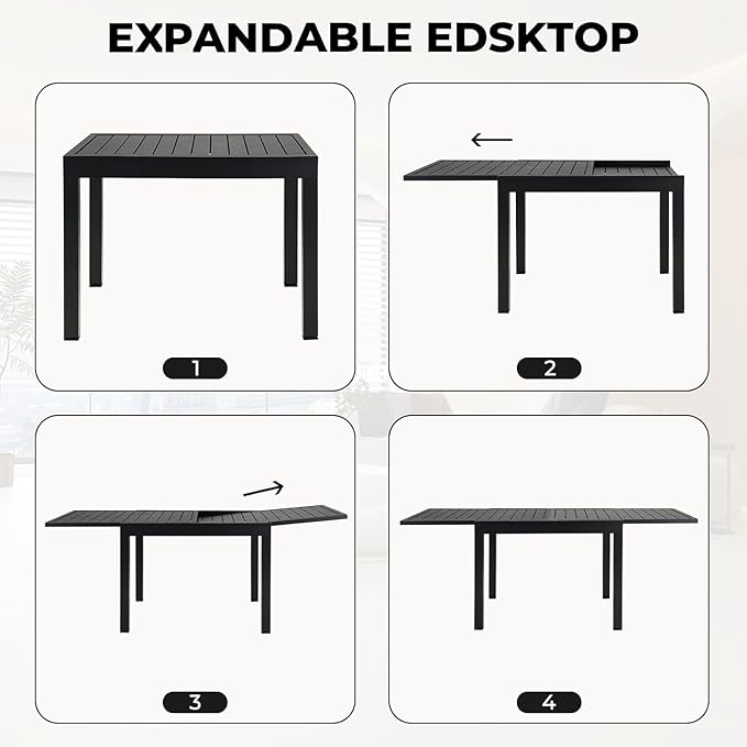 Grand patio 9-Piece Patio Dining Set for 8, E-Coated Outdoor Dining Set Swivel Patio Dining Chairs with Olefin Cushions & 1 Black Extendable Rectangular Table for 6-8 Person